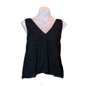 Calme Sleeveless V-Neck Draped Tank Top Black Size Small NWT
